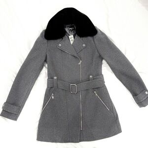 NWT wool blend moto jacket with faux fur lining